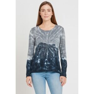 Tribal Jeans NWT Tie Dye Sequins Size S Top Blue Gray Stretch Boho Hippie